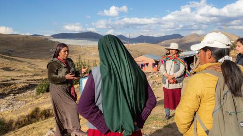 Community discussion near copper mine in Challhuahuacho, Peru