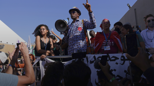 Nigerian activist speaks to protesters at COP27 conference in Egypt 