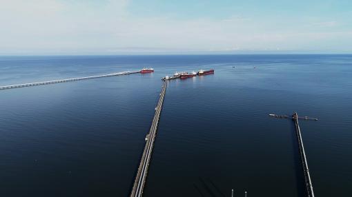 Cargo port with sea view, Drummond Ltd's operation in Santa Marta, Colombia